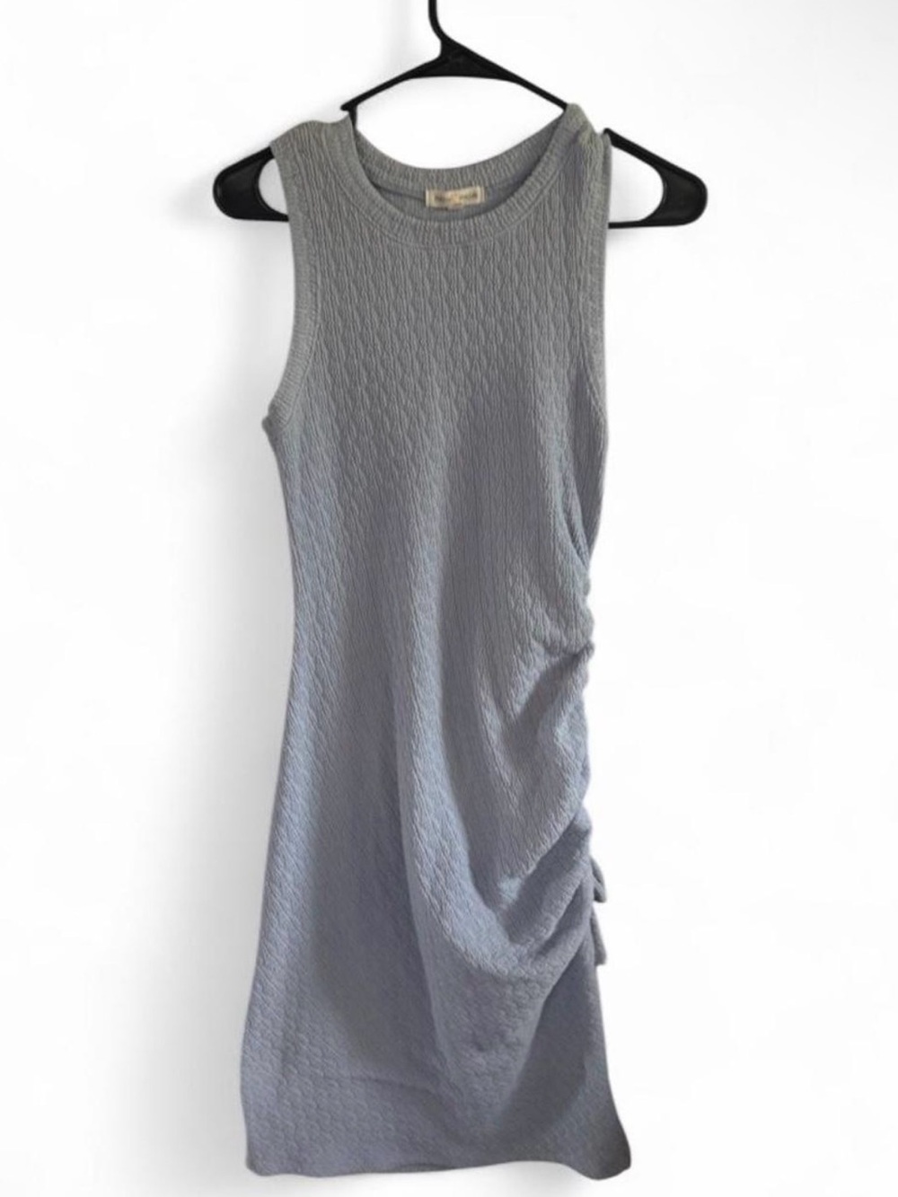 Moa Moa Gray Sleeveless Ribbed Midi Dress with Side Ruching